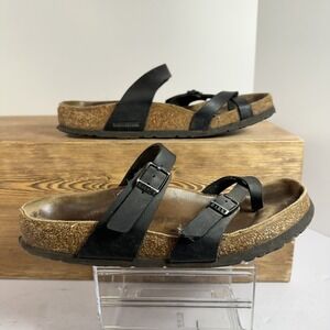 Birkenstock Mayari Sandals Women 39Black Leather Toe Loop Boho Hippie Mellow Y2K